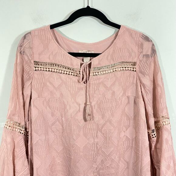 LOFT Women's Dusty Pink Textured Long Sleeve Boho Mini Dress Size SP - Picture 9 of 9
